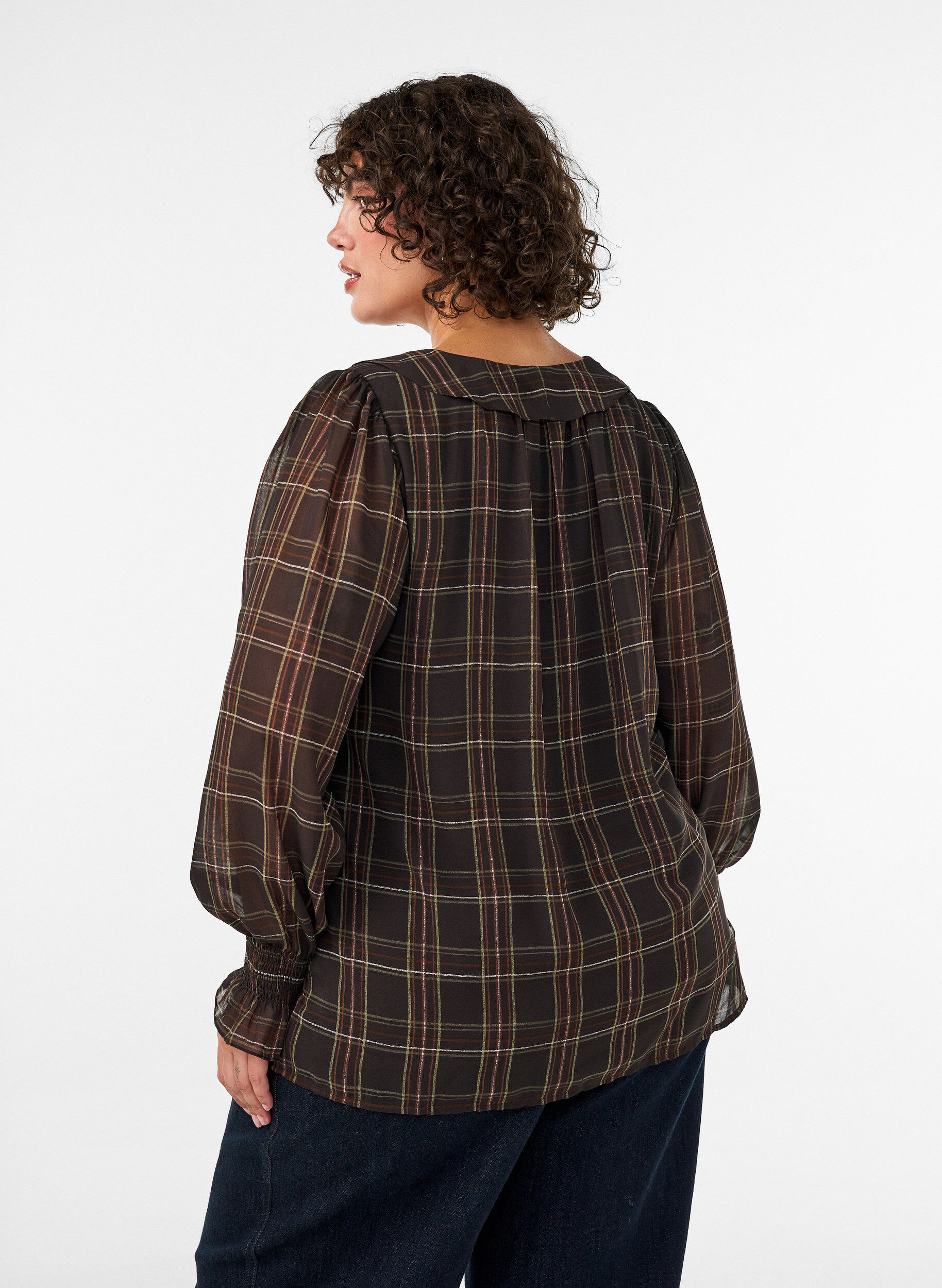ZizziBlouse &agrave; carreaux avec volants, Vert, Model image number 2