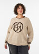 Pull avec logo et rayures contrastantes, Beige, Model image number 0