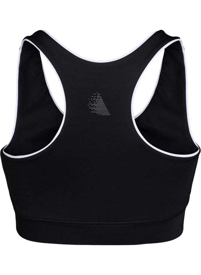 Brassière de sport à dos nageur avec finitions contrastantes, Noir, Packshot image number 1