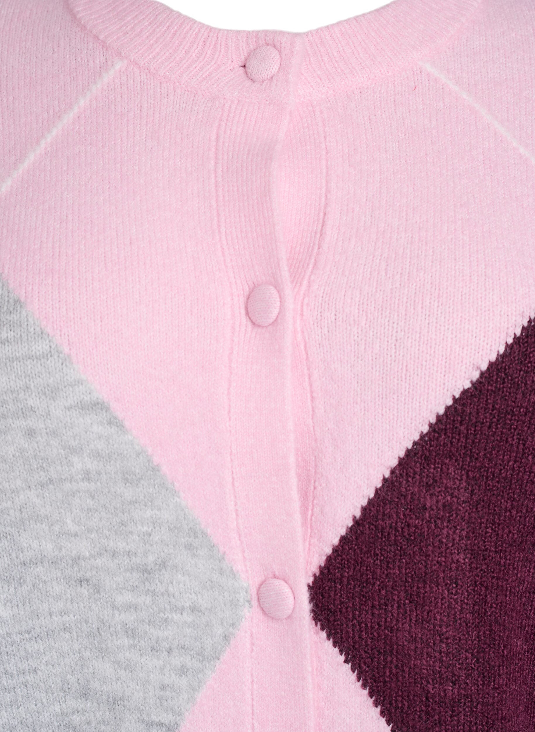 Zizzi Cardigan &agrave; motif argyle et col rond, Rose, Packshot image number 2