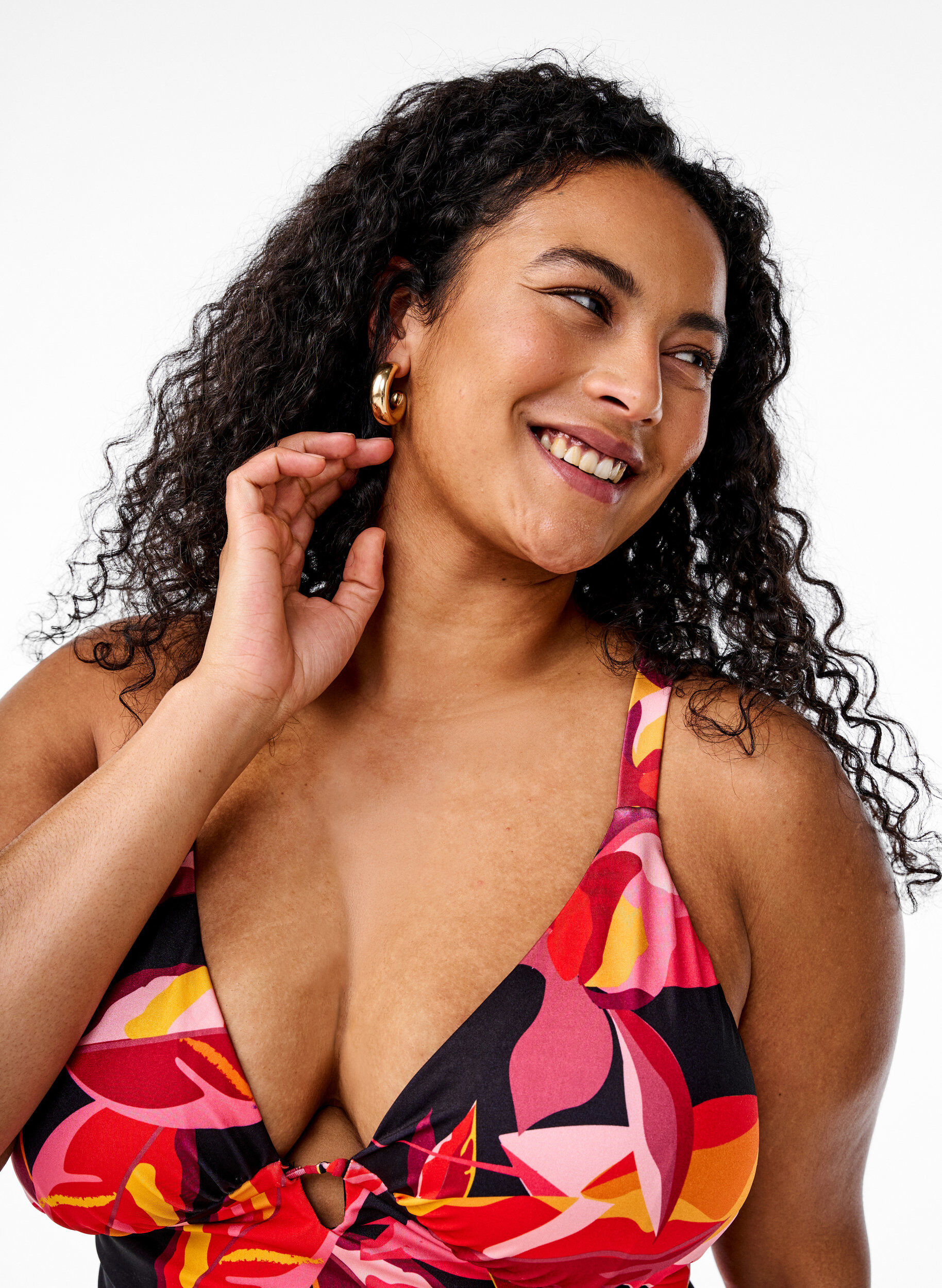 Zizzi Maillot de bain avec d&eacute;collet&eacute; en V et liens &agrave; nouer, Rouge, Model image number 2