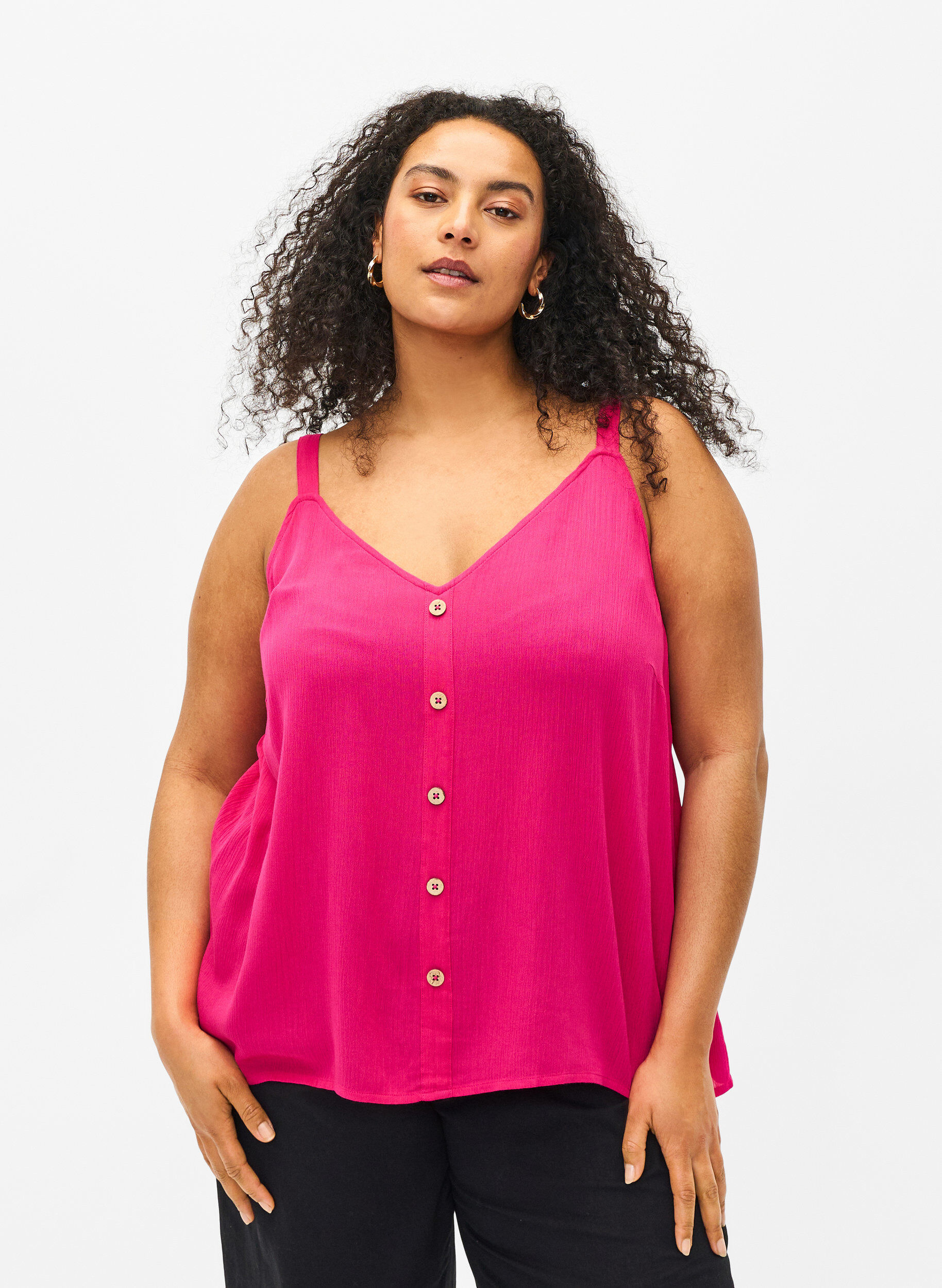 Zizzi Top en viscose &agrave; fines bretelles, Raspberry Sorbet, Model image number 0