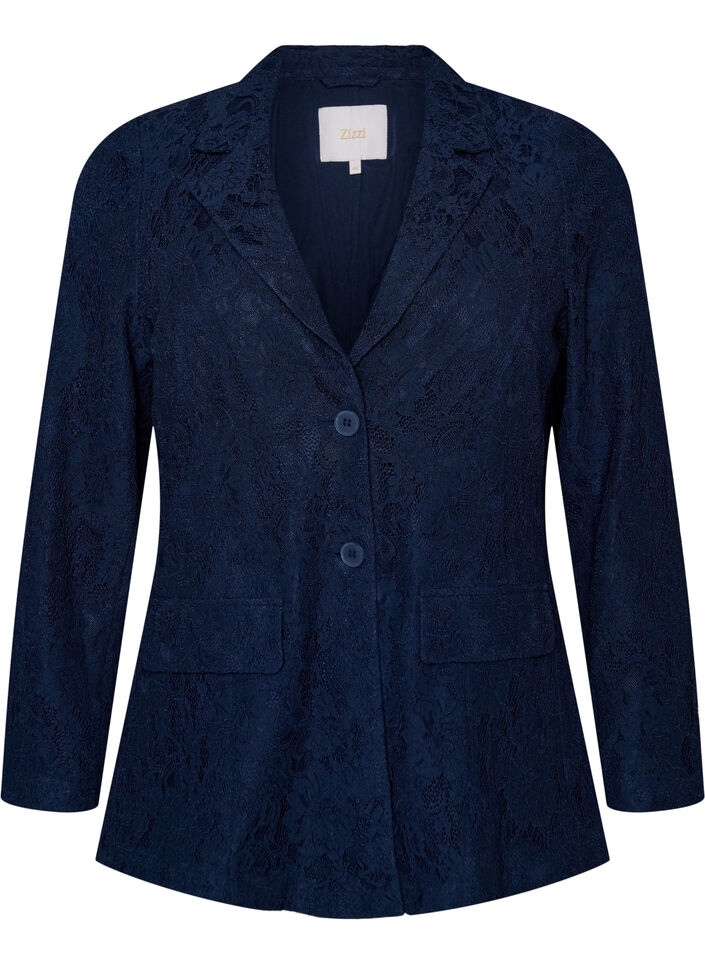 Blazer en dentelle avec fermeture &agrave; boutons, Bleu, Packshot image number 0