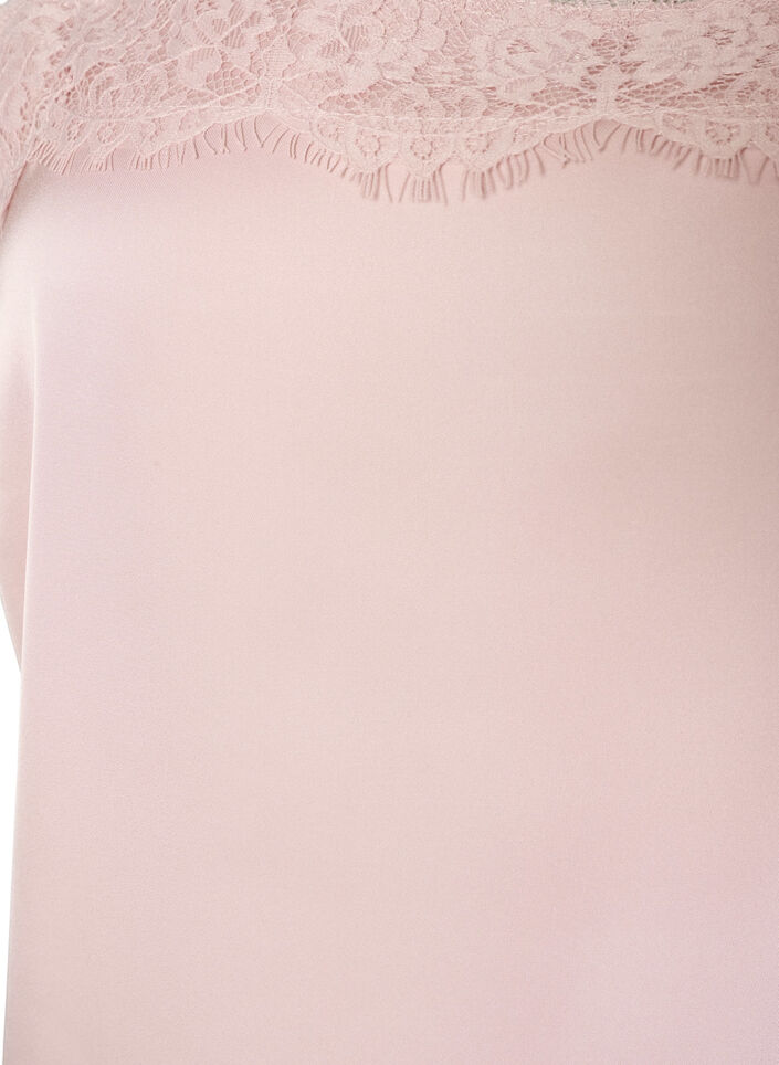 Haut long en satin bord&eacute; de dentelle, Rose poudr&eacute;e, Packshot image number 2