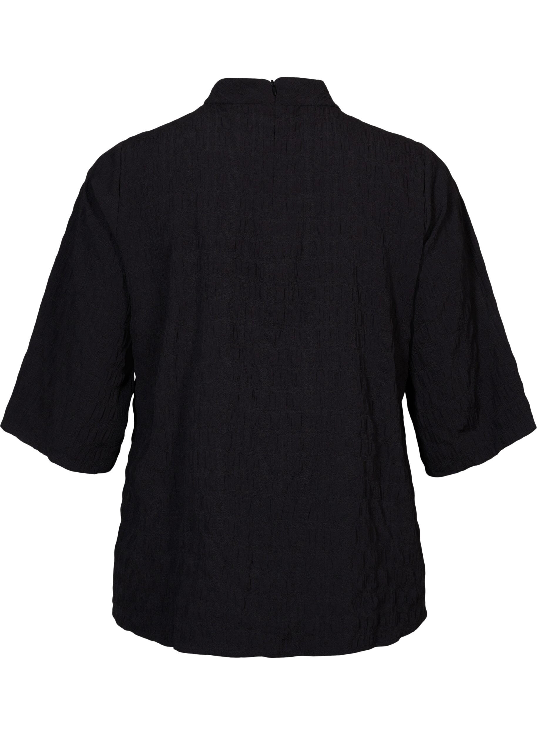 Zizzi Blouse avec encolure haute et manches 3/4, Black, Packshot image number 1