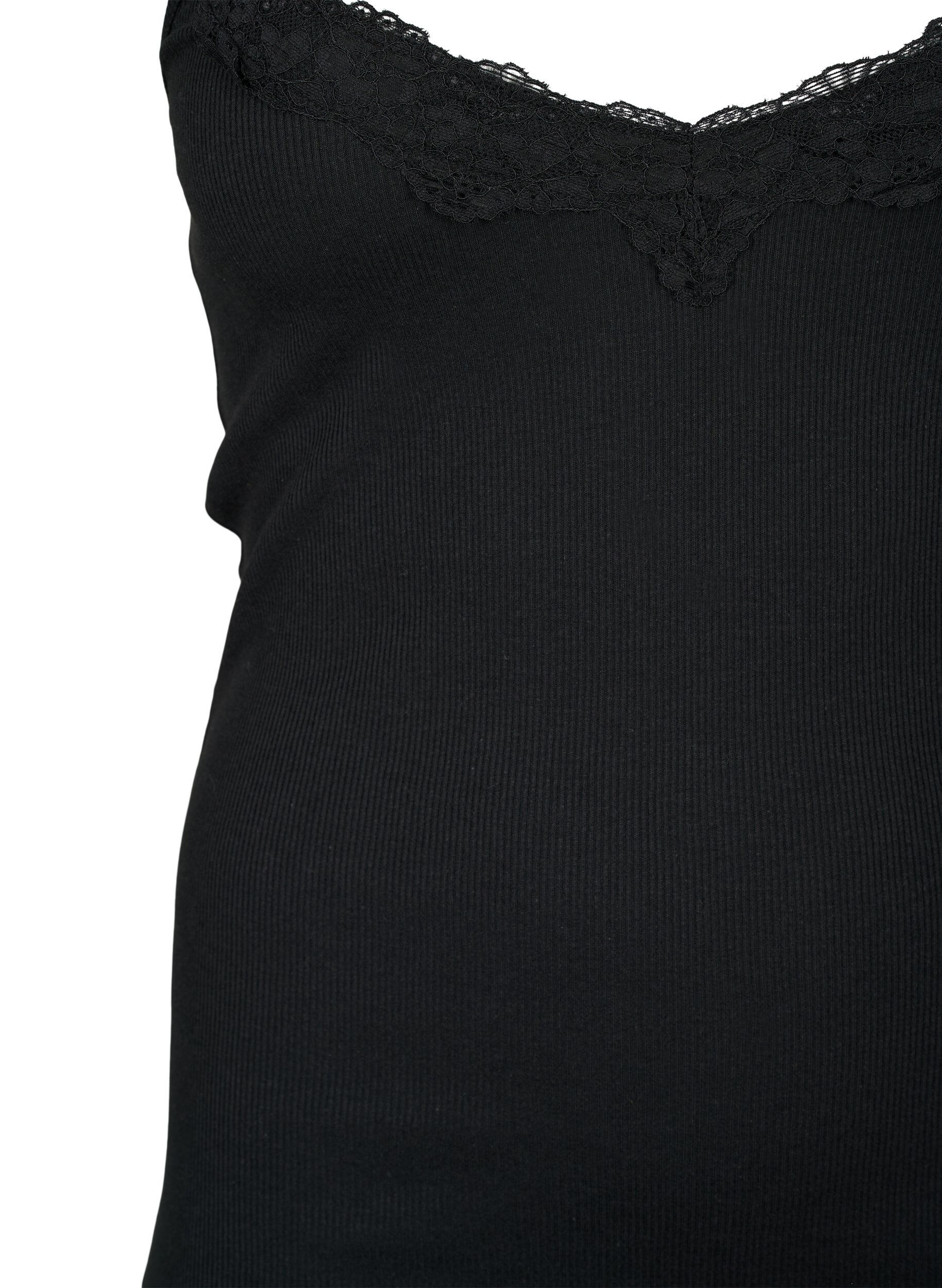 Zizzi2-pack de hauts de nuit &agrave; c&ocirc;tes, Black/Black, Packshot image number 2