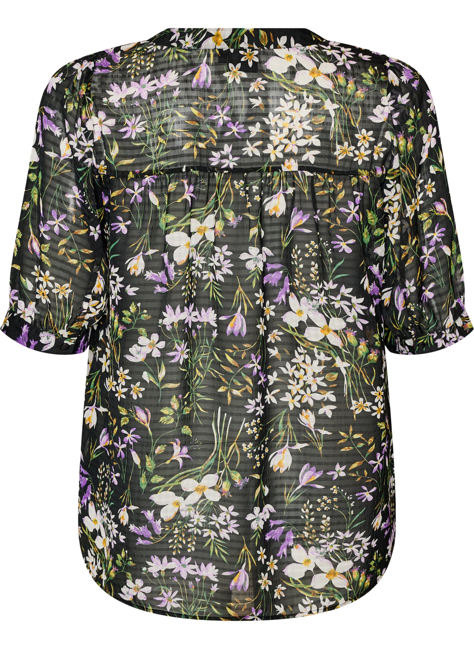 ZizziBlouse &agrave; imprim&eacute; floral et col V, Noir, Packshot image number 1