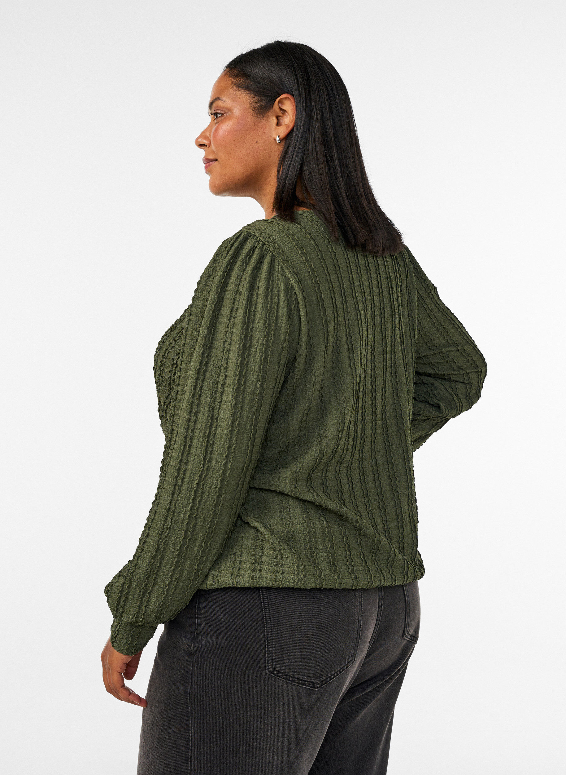 ZizziBlouse en jersey textur&eacute; &agrave; la silhouette ballon, Vert, Model image number 2