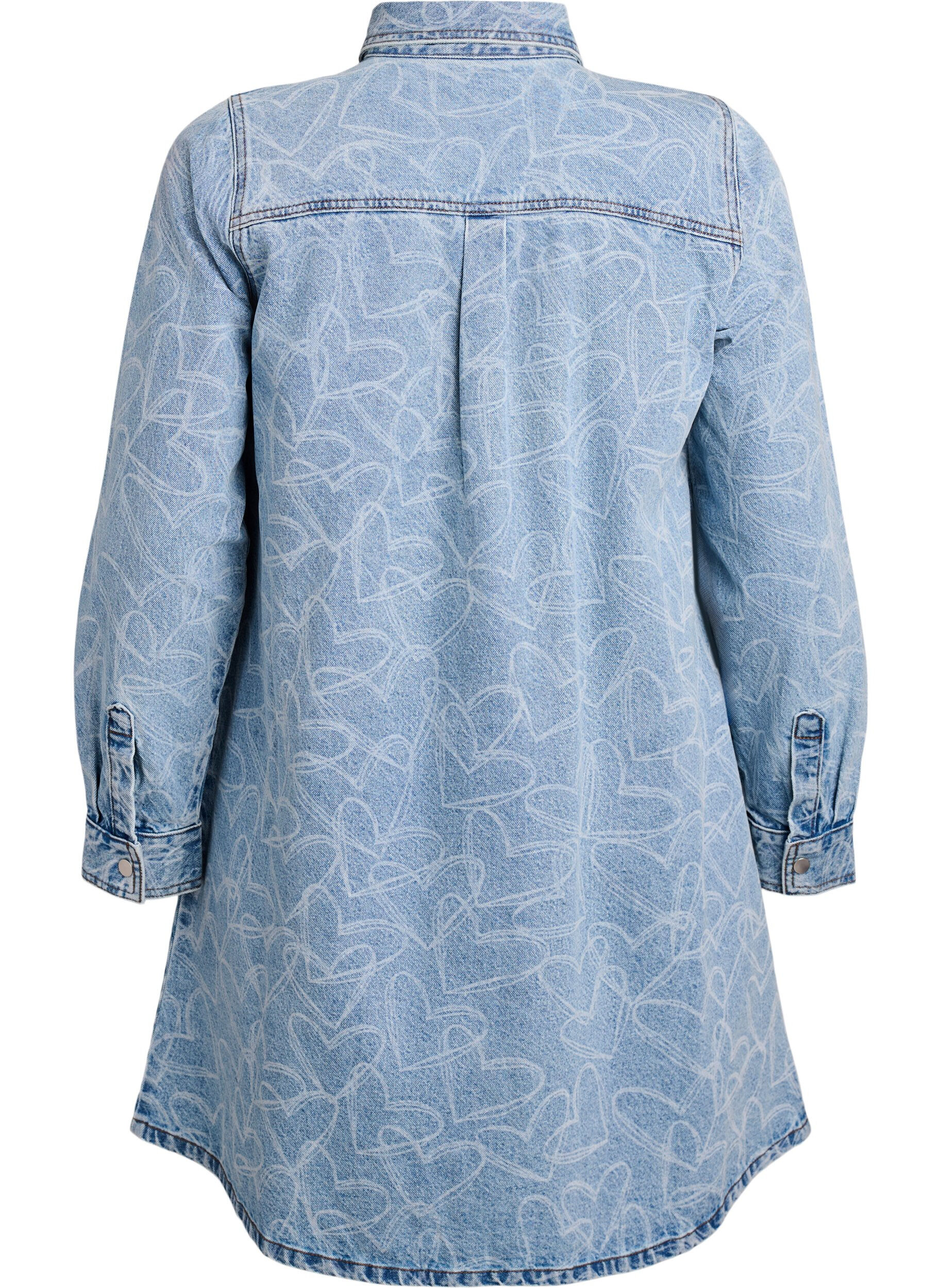 Zizzi Robe en jean &agrave; motif c&oelig;urs, Bleu Clair, Packshot image number 1