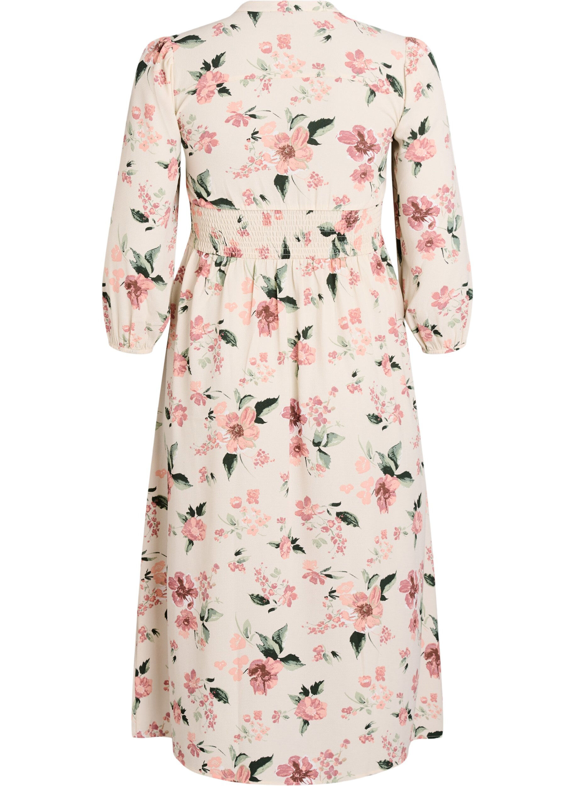 ZizziRobe midi avec smocks et boutons d&eacute;coratifs, Beige, Packshot image number 1