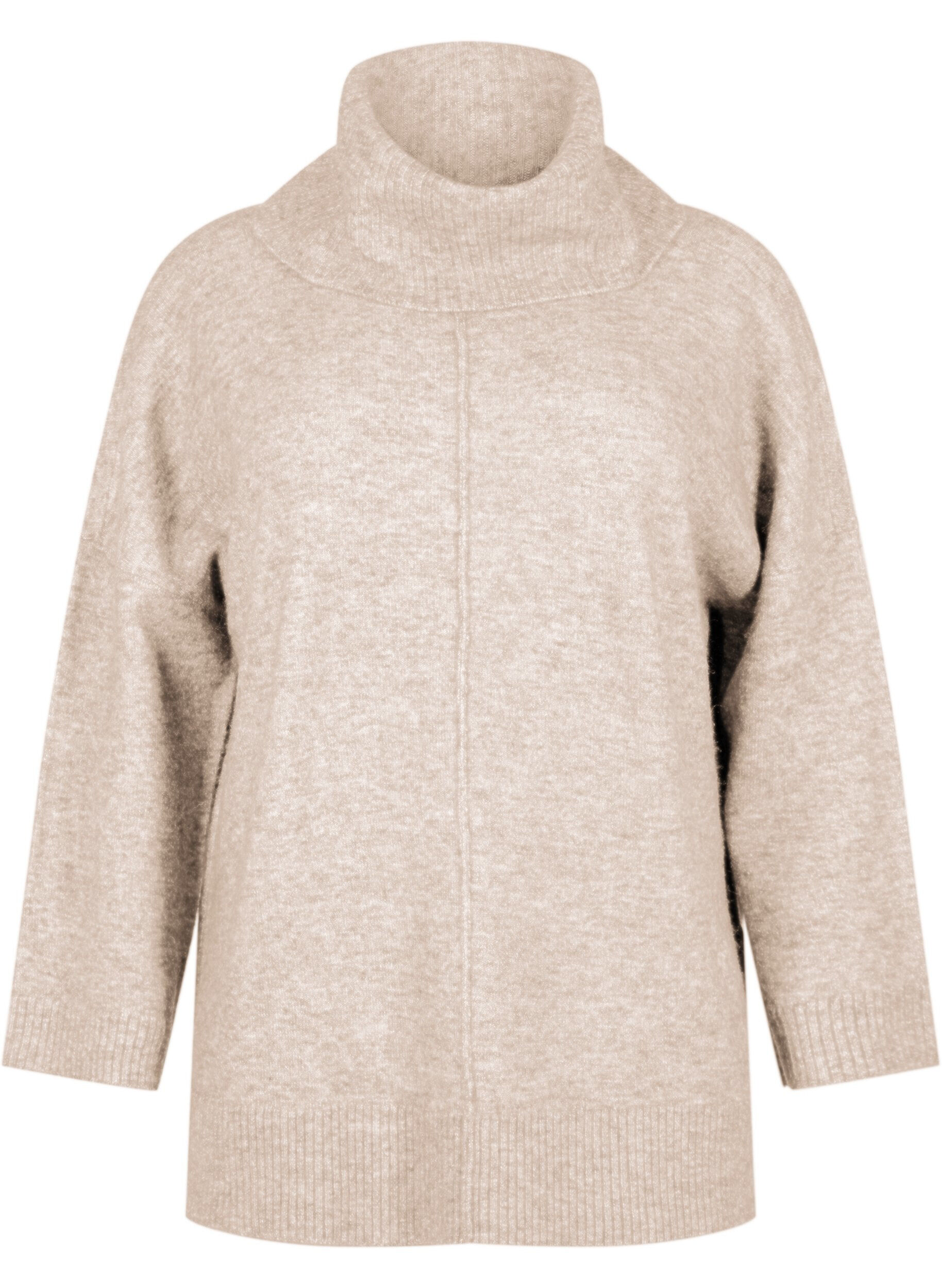 Zizzi Pull en tricot m&eacute;lang&eacute; avec col roul&eacute;, Simply Taupe Mel., Packshot image number 0