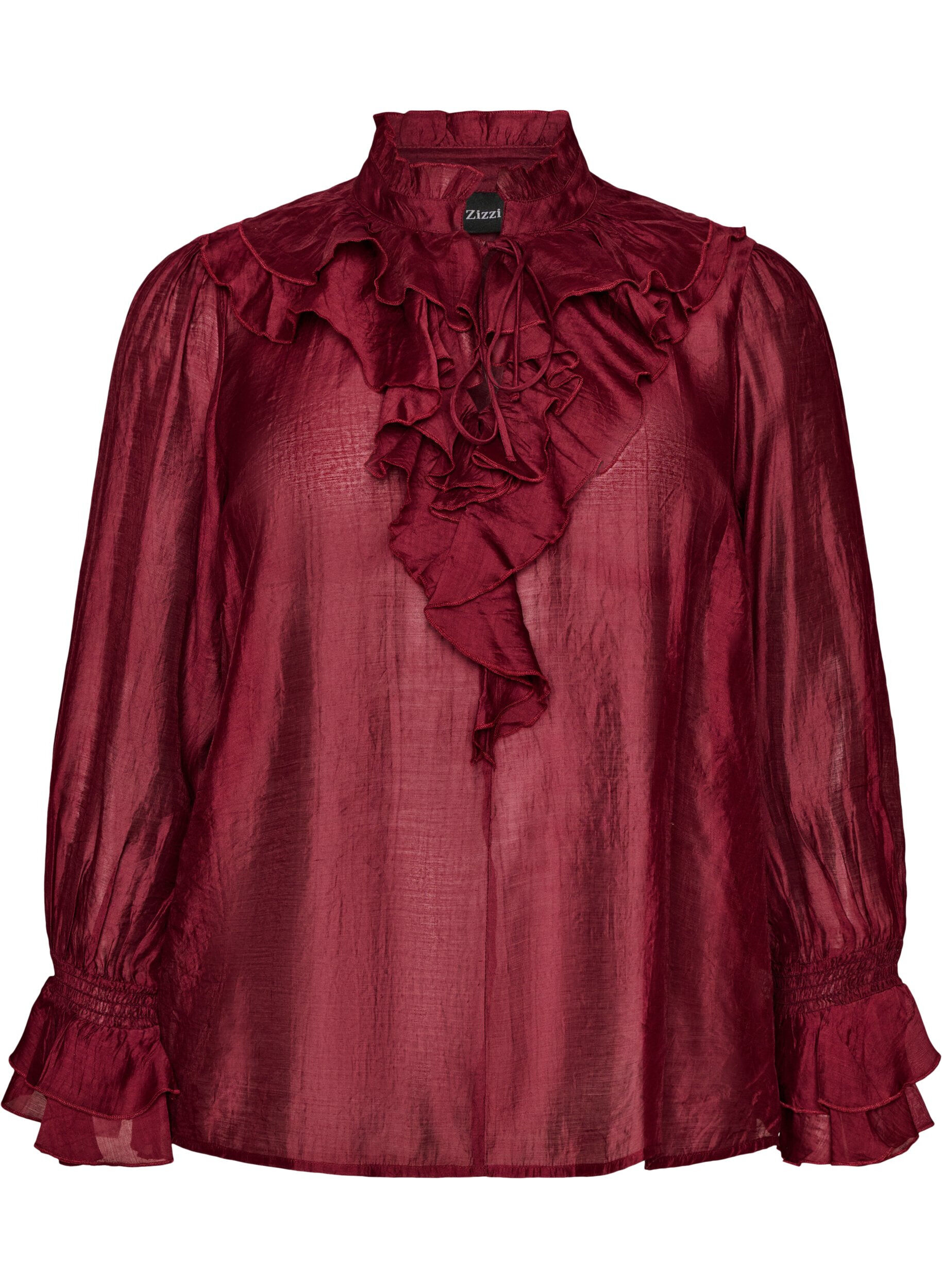 ZizziBlouse en viscose avec volants et manches longues, Bordeaux, Packshot image number 0