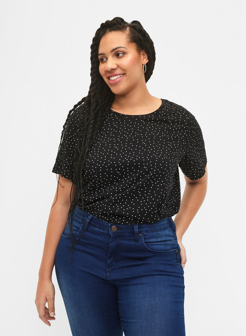 T-shirt à pois en coton biologique	, Noir, Model image number 0