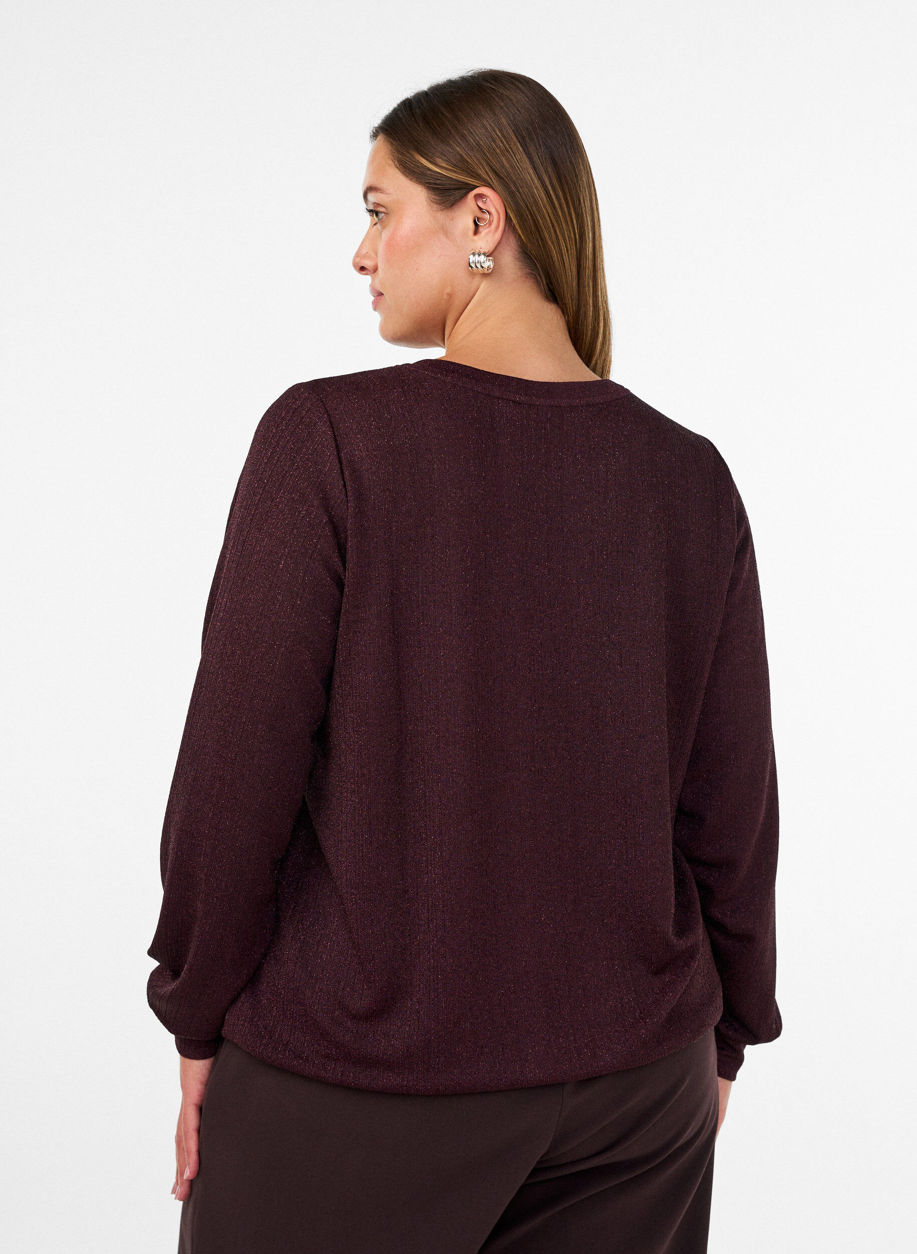 ZizziBlouse avec texture verticale et fils scintillants, Bordeaux, Model image number 2