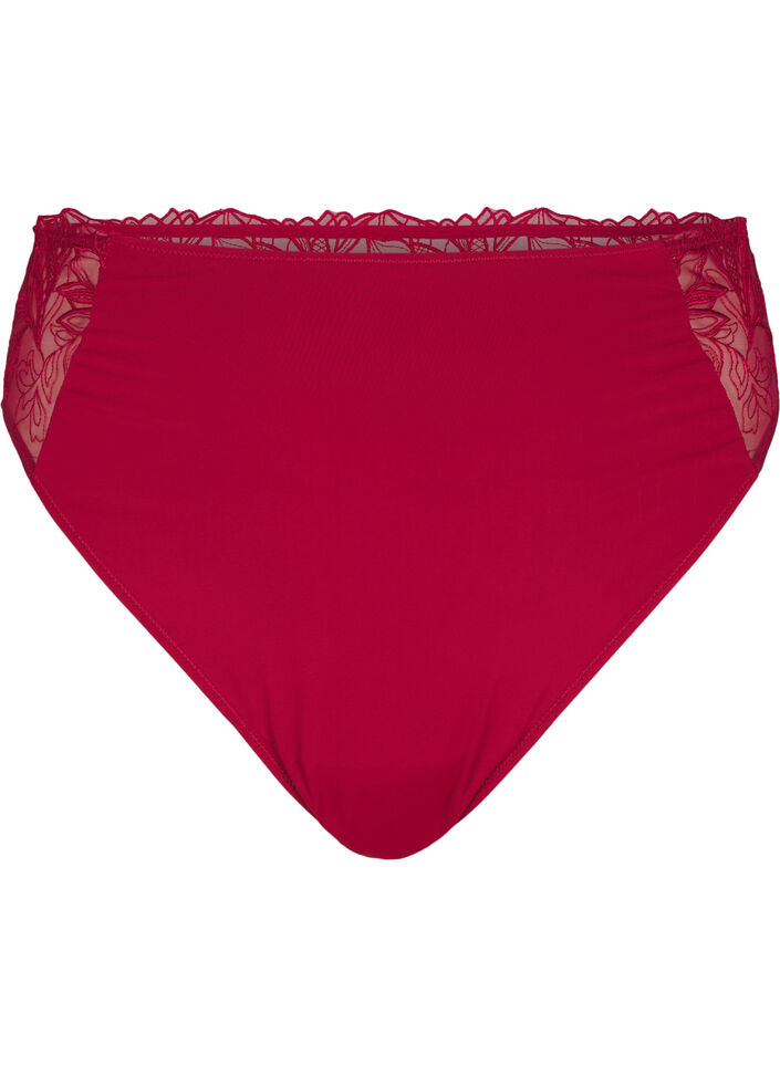 String en microfibre avec dentelle, Rouge, Packshot image number 0