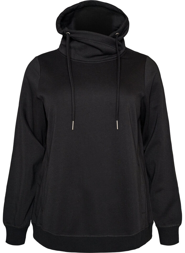 Sweat &agrave; col montant et poches, Noir, Packshot image number 0