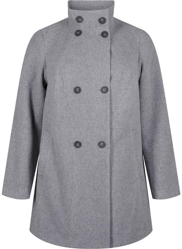Manteau court à coupe trapèze, Light Grey Melange, Packshot image number 0