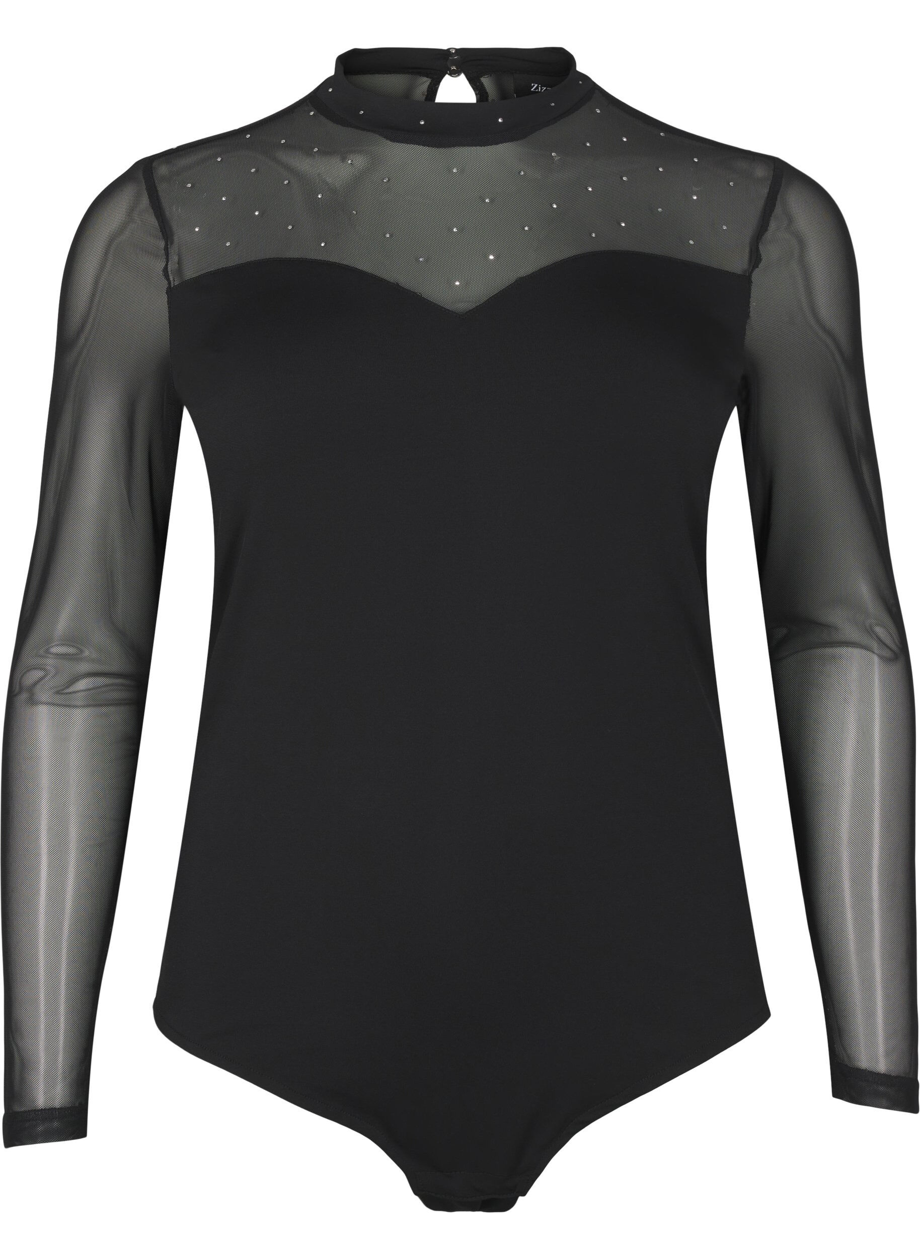 Zizzi Collant de corps avec des clous et des manches longues en maille, Black, Packshot image number 0
