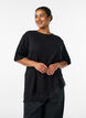 T-shirt avec ourlet asym&eacute;trique en dentelle, Noir, Model image number 0