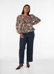 Blouse &agrave; imprim&eacute; floral et manches ballon, Marron, Model image number 1