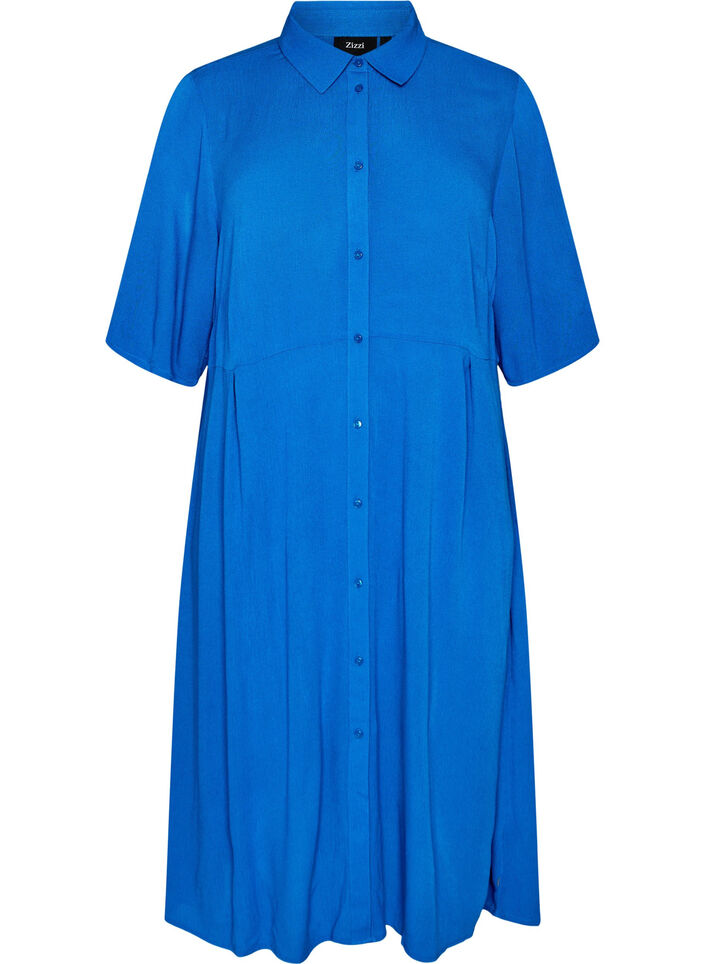 Robe chemise mi-longue &agrave; manches courtes, Bleu, Packshot image number 0