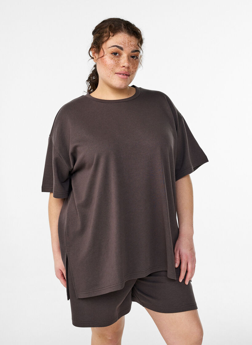 T-shirt sweat oversize, Marron, Model image number 0