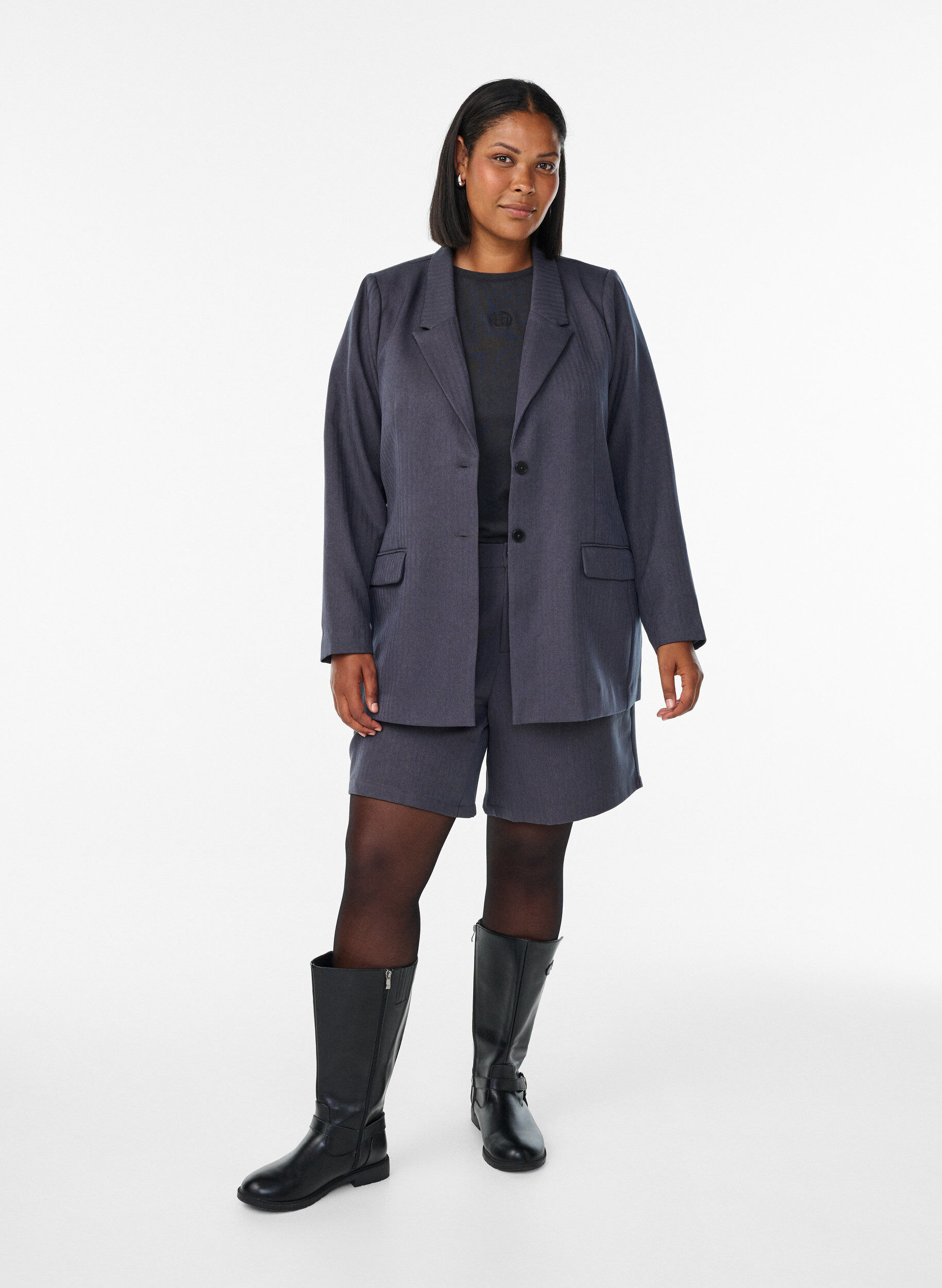 Zizzi Blazer classique avec poches, Gris anthracite, Model image number 1