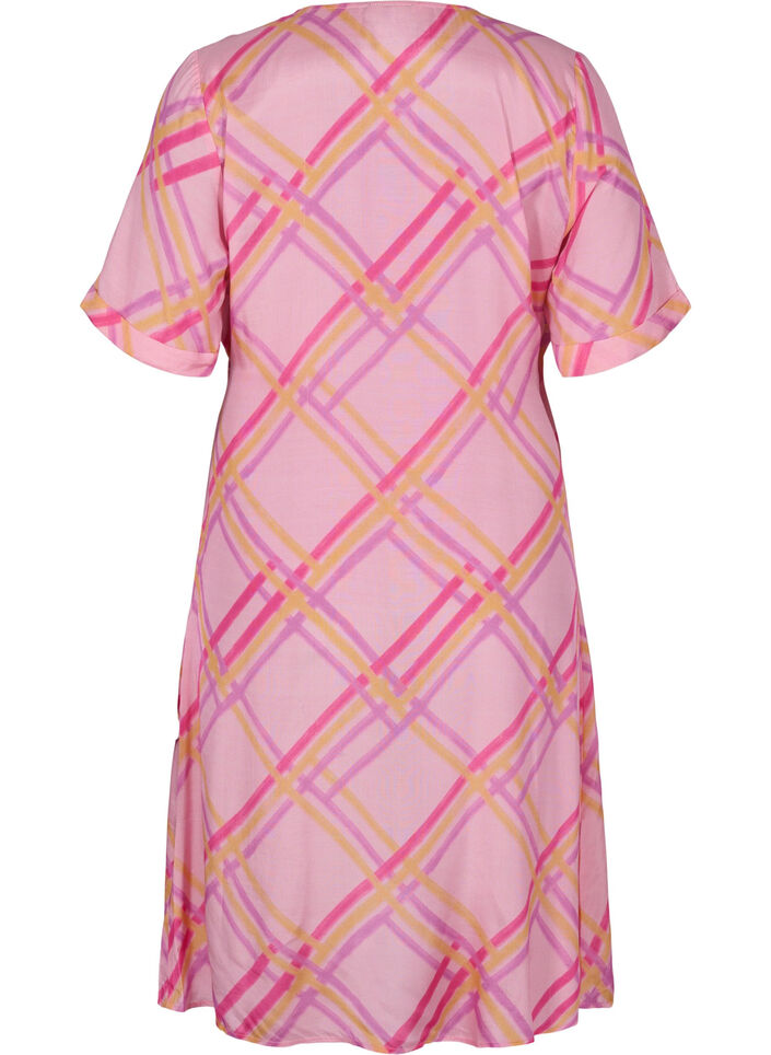 Robe portefeuille en viscose à carreaux , Pink Check, Packshot image number 1