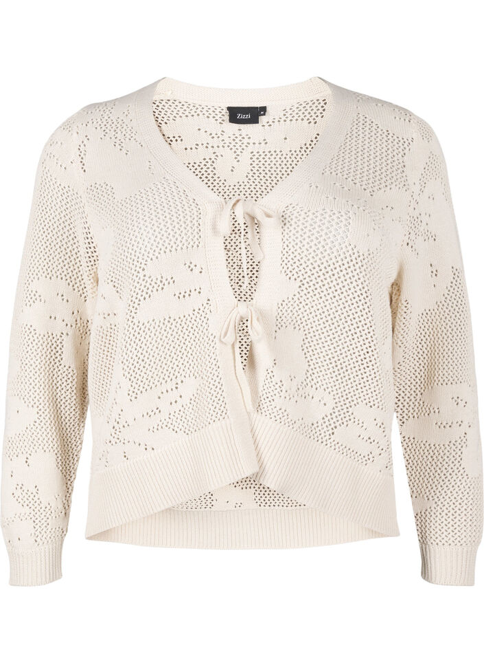 Cardigan en maille avec motif en treillis et cordons, Birch, Packshot image number 0