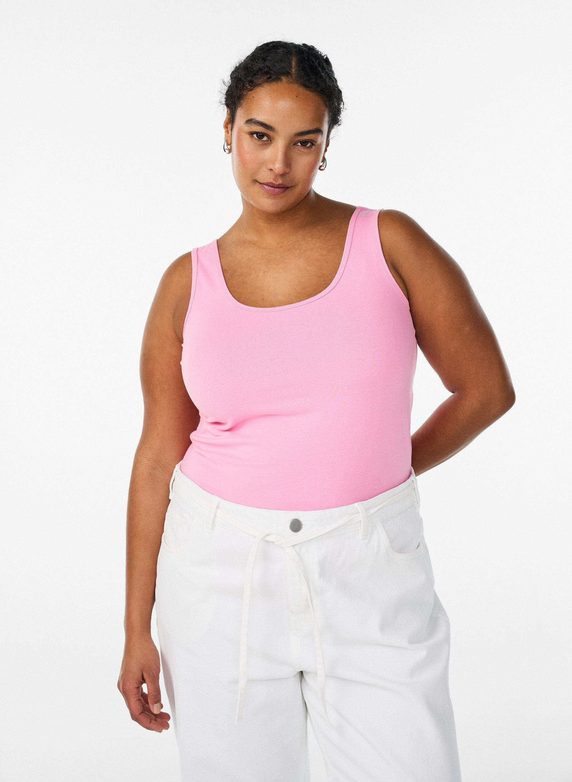 Haut Basic uni en coton, Rose, Model