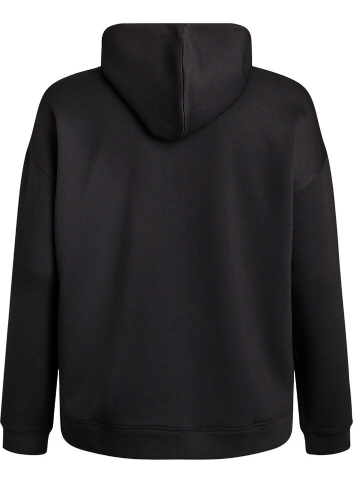 Sweat &agrave; capuche en scuba avec zip et poches, Noir, Packshot image number 1