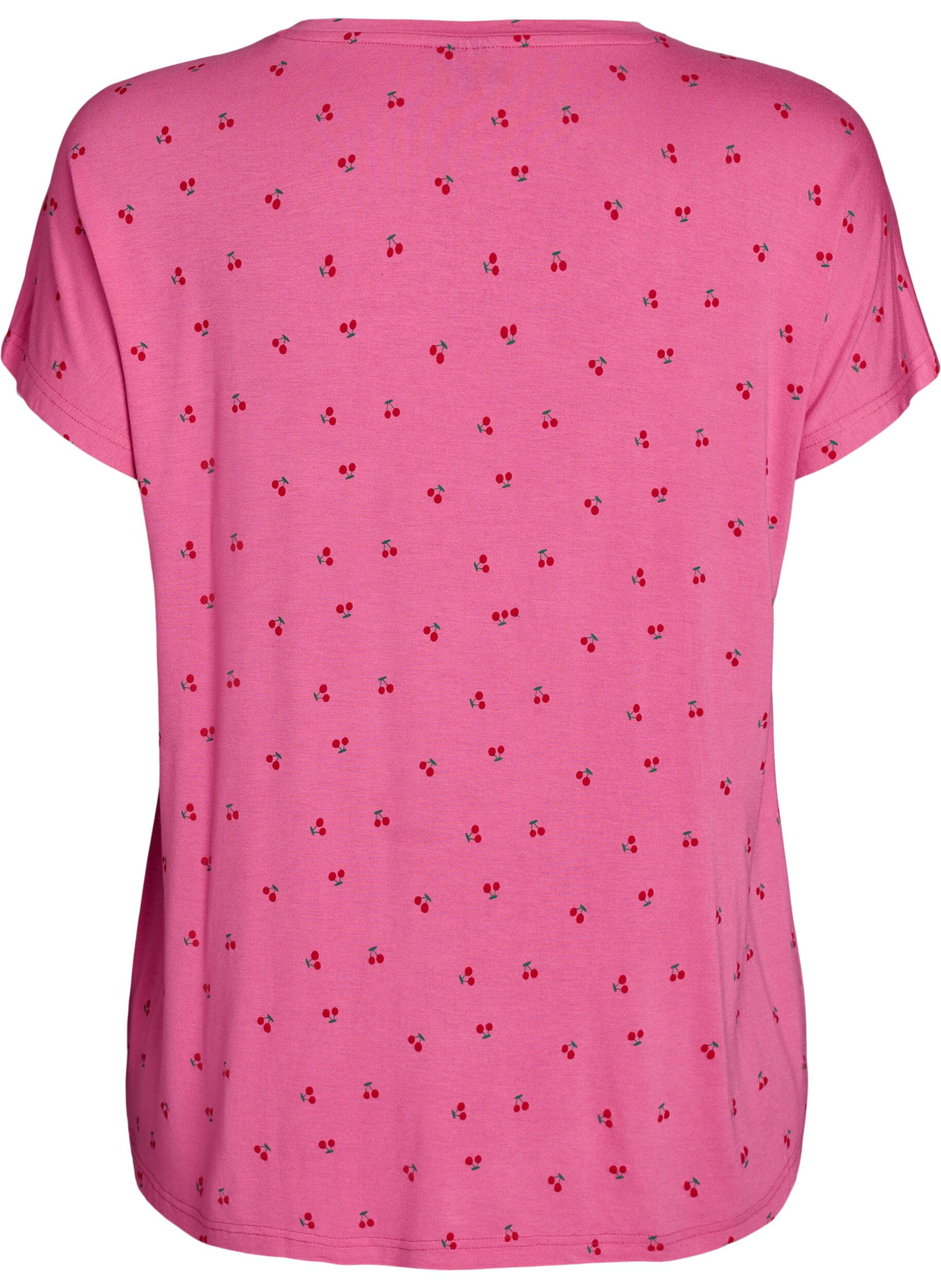 Zizzi T-shirt de pyjama en viscose &agrave; imprim&eacute; int&eacute;gral, Rose, Packshot image number 1