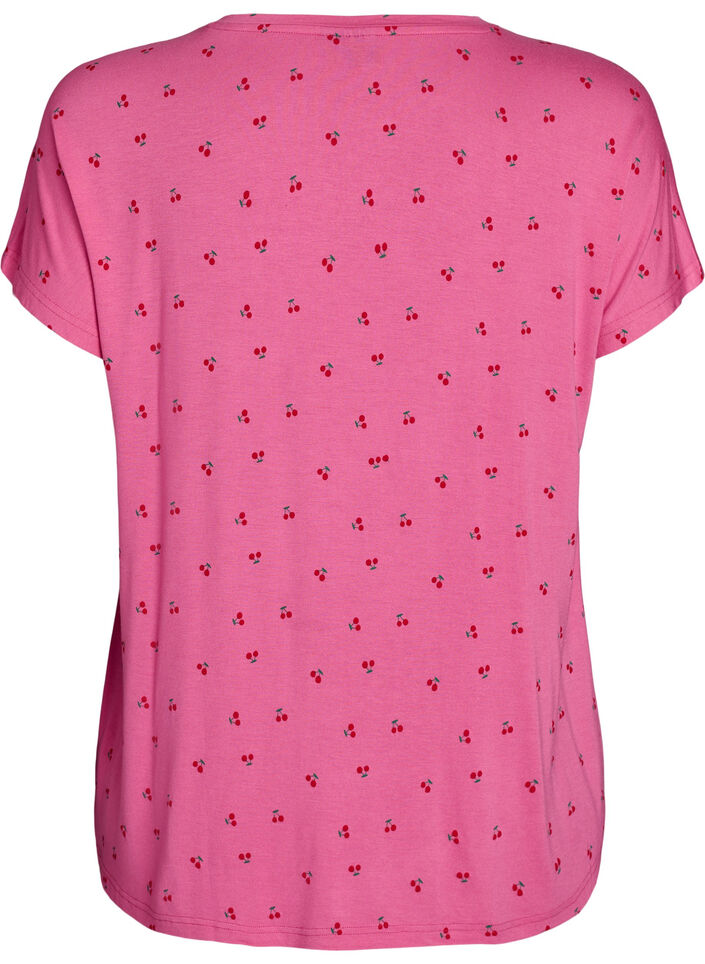 T-shirt de pyjama en viscose &agrave; imprim&eacute; int&eacute;gral, Rose, Packshot image number 1