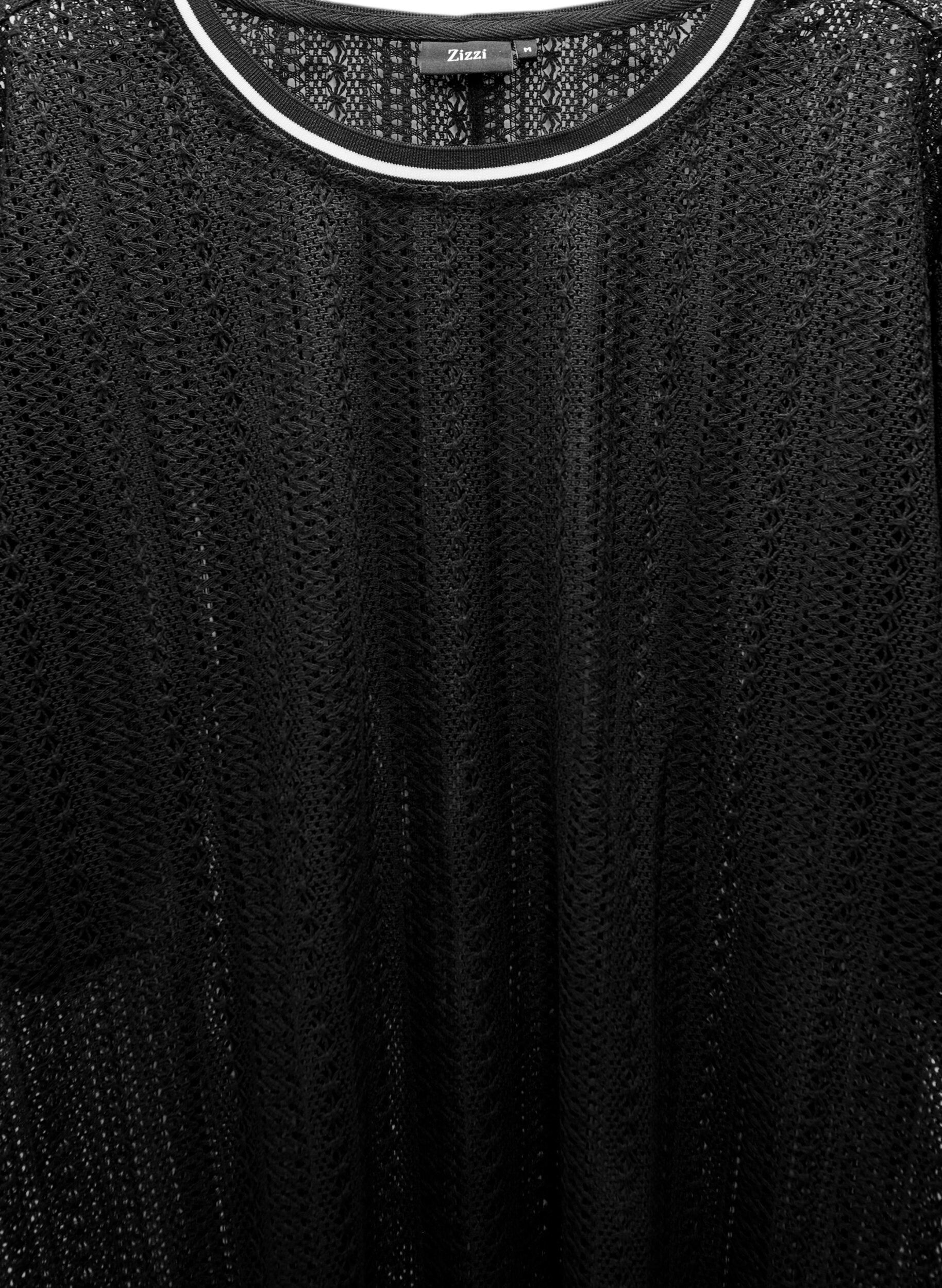 Zizzi Robe mi-longue avec motif ajour&eacute; et manches courtes, Noir, Packshot image number 2