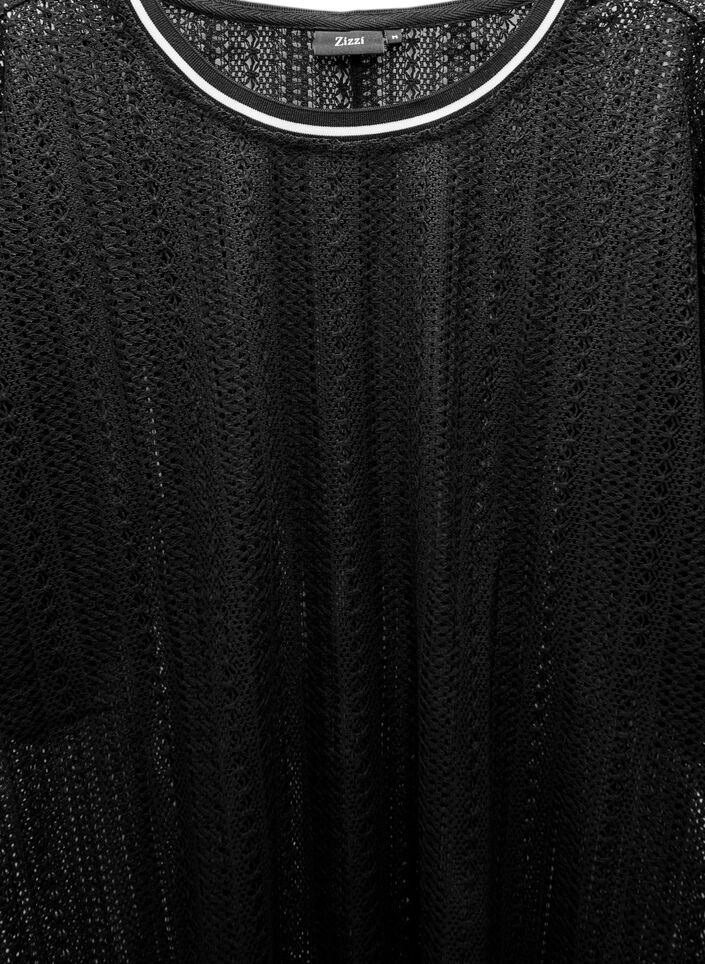 Robe mi-longue avec motif ajouré et manches courtes, Noir, Packshot image number 2