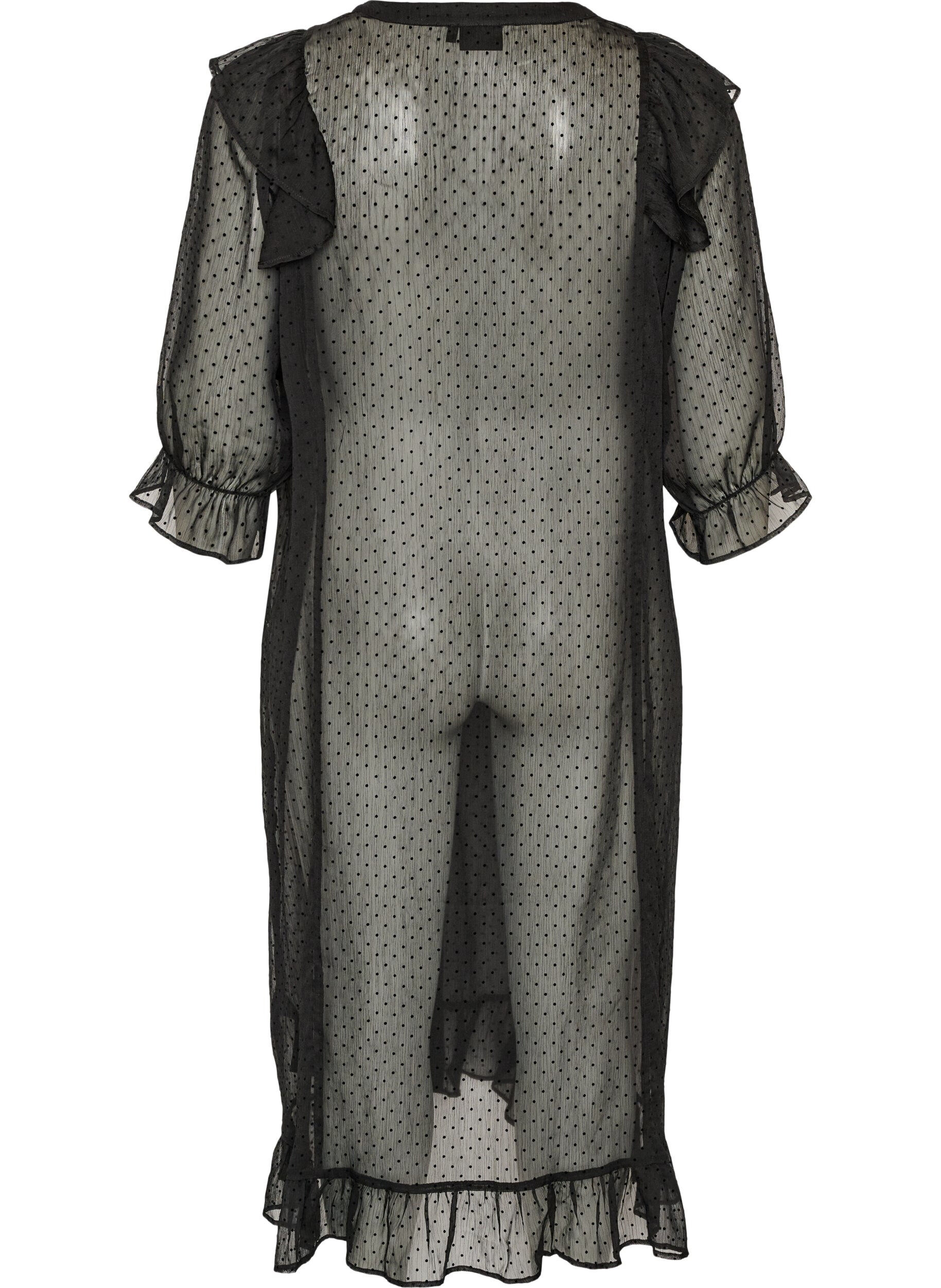 ZizziRobe midi en tissu l&eacute;ger et vaporeux &agrave; pois, avec des volants, Noir, Packshot image number 1
