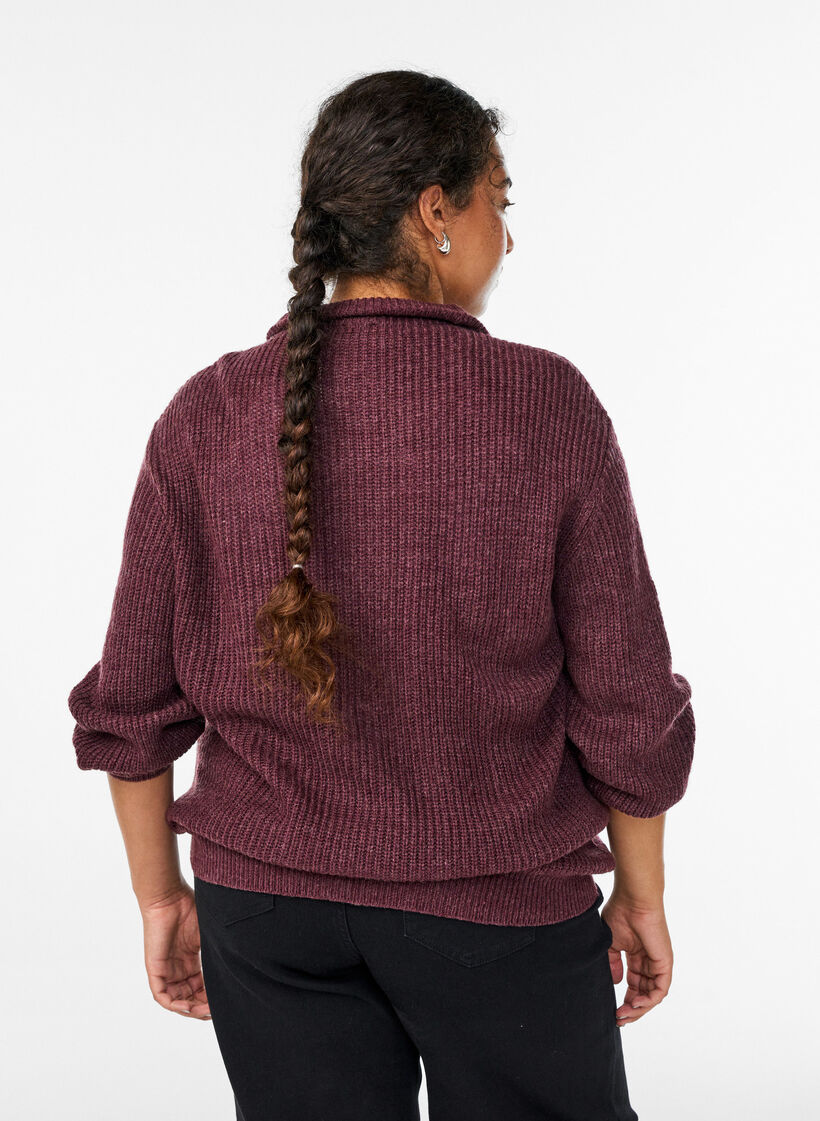 Pull en tricot avec col haut et fermeture &eacute;clair, Bordeaux, Model image number 2