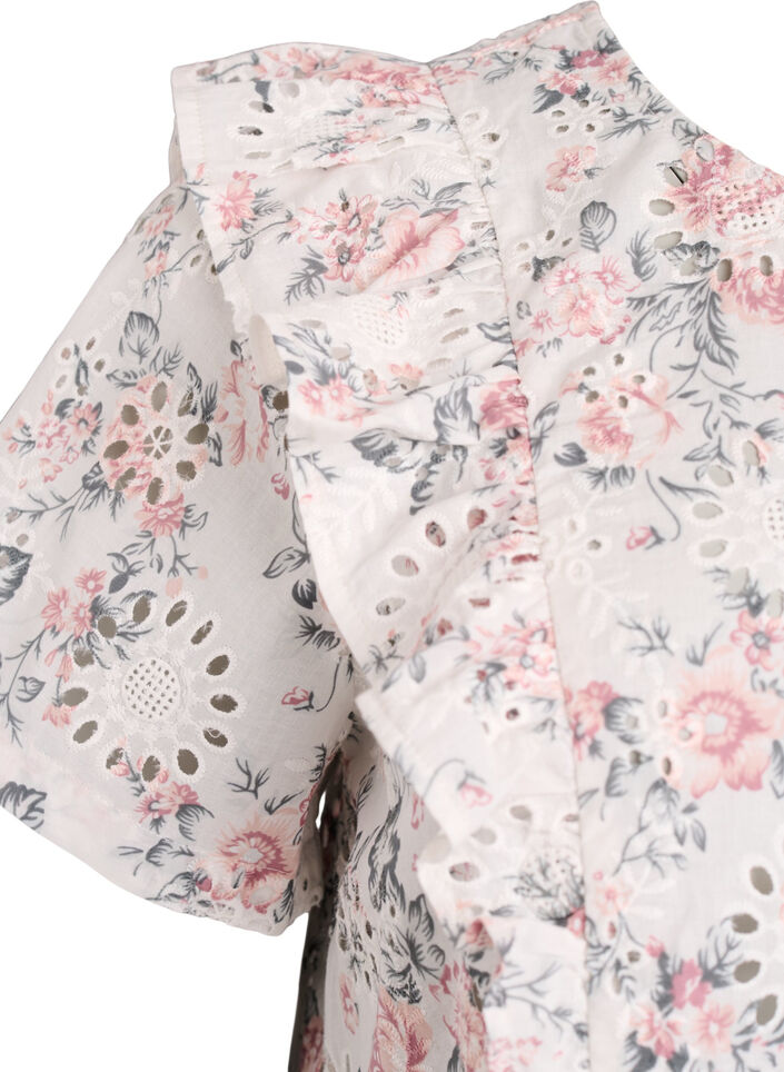 Blouse en coton avec broderie anglaise et volants, Rose poudr&eacute;e, Packshot image number 3