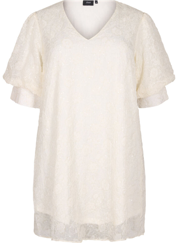 Robe de soirée courte à paillettes, Vanille, Packshot image number 0