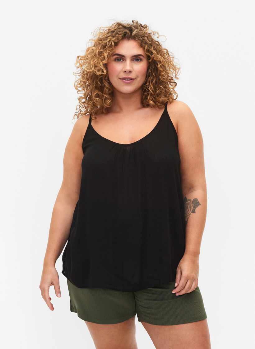 Top &agrave; bretelles en viscose, Noir, Model image number 0
