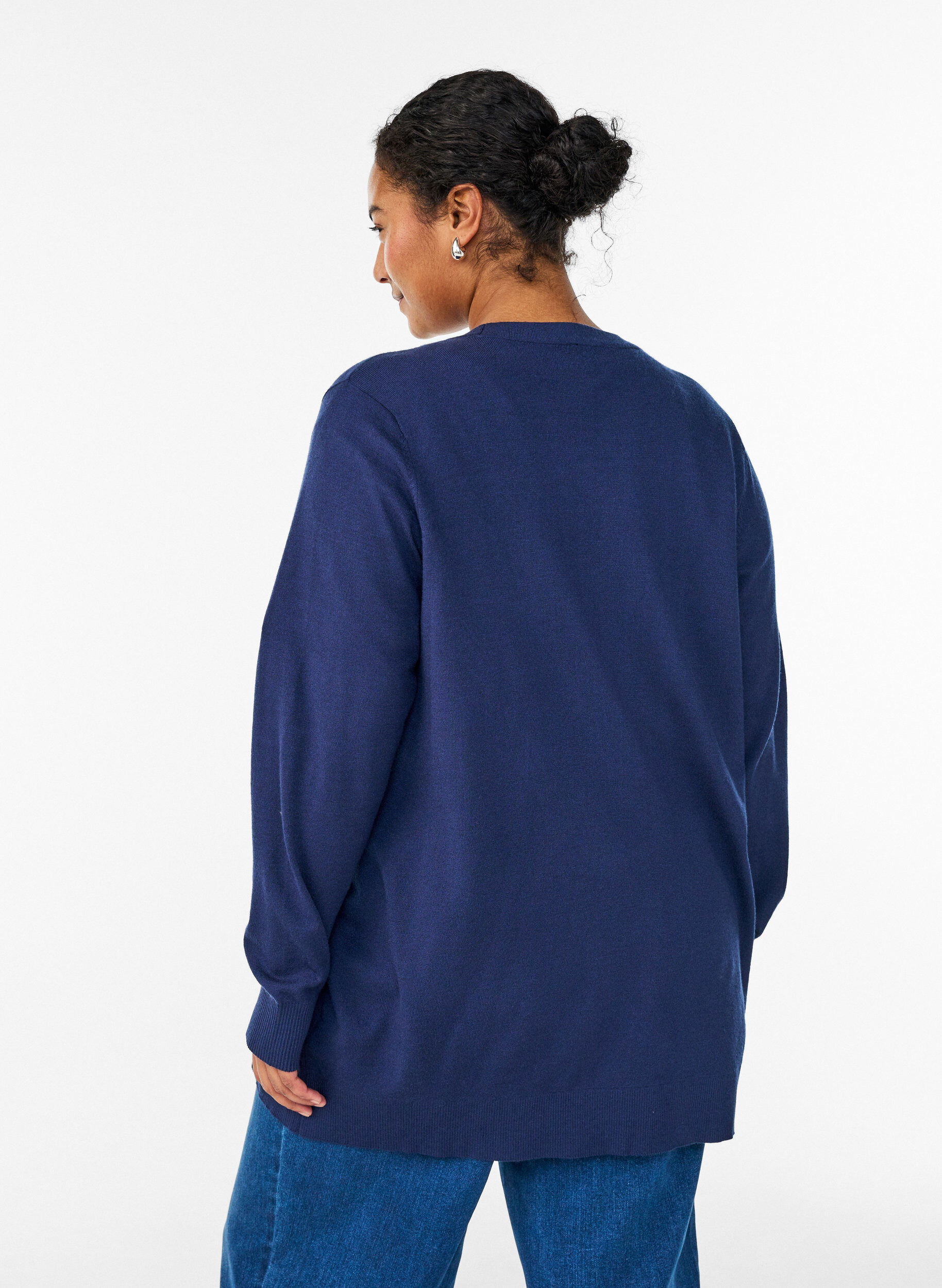 Zizzi Cardigan long en maille ouvert avec poches, Bleu, Model image number 2