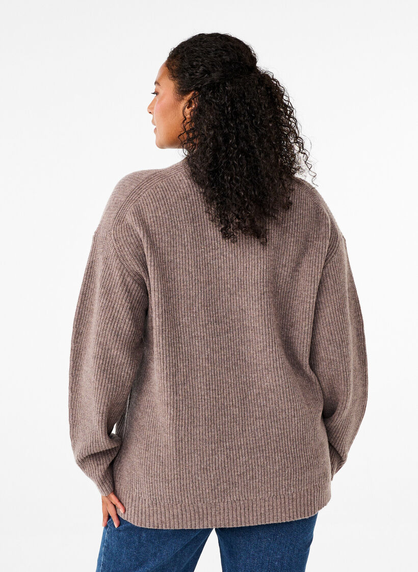 Pull ample tricoté en laine mérinos, Desert Taupe Mel., Model image number 1