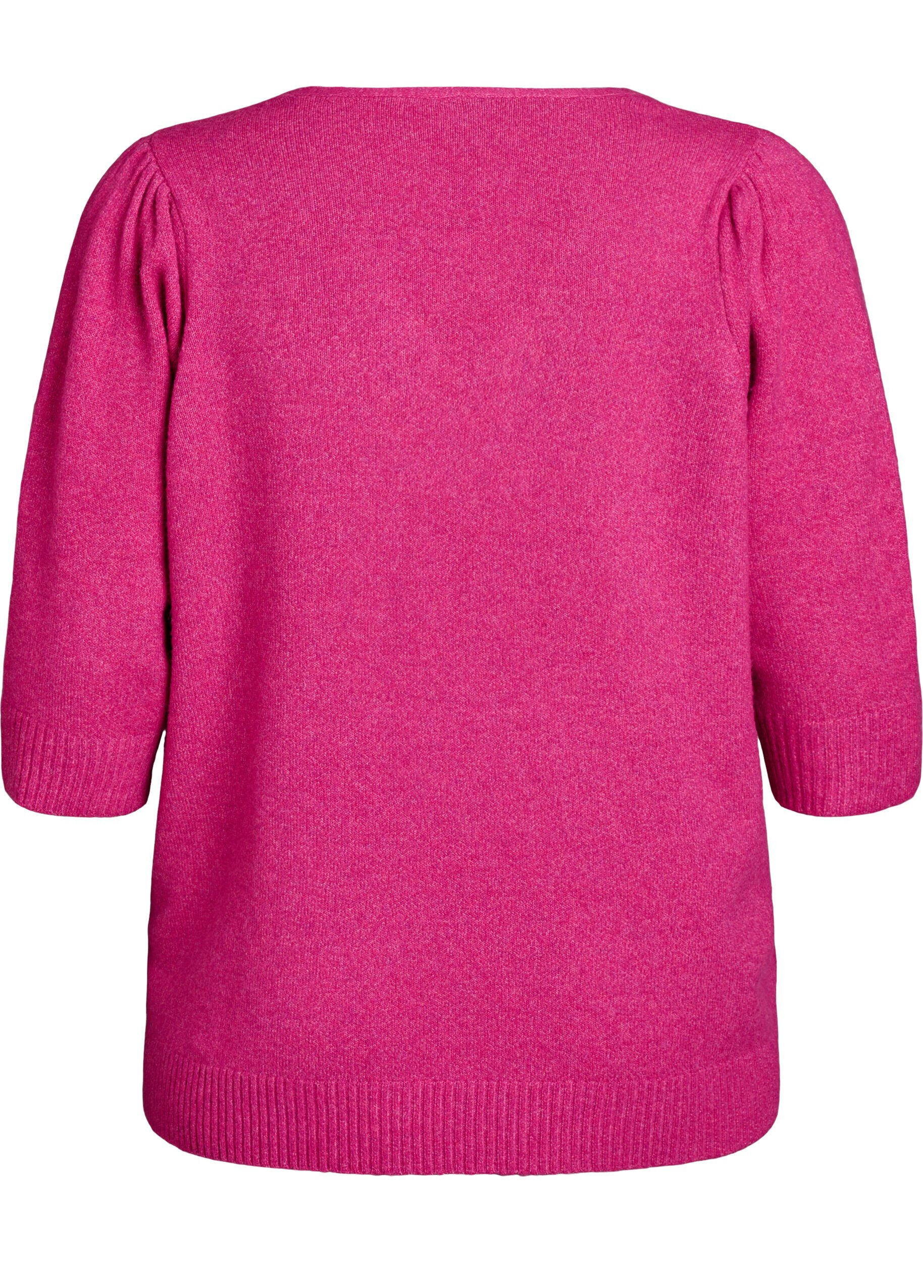 Zizzi Chemisier en maille avec des fleurs brod&eacute;es, R. Rose Mel. Comb, Packshot image number 1