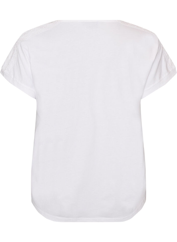 T-shirt en coton avec d&eacute;tails au crochet, Blanc, Packshot image number 1