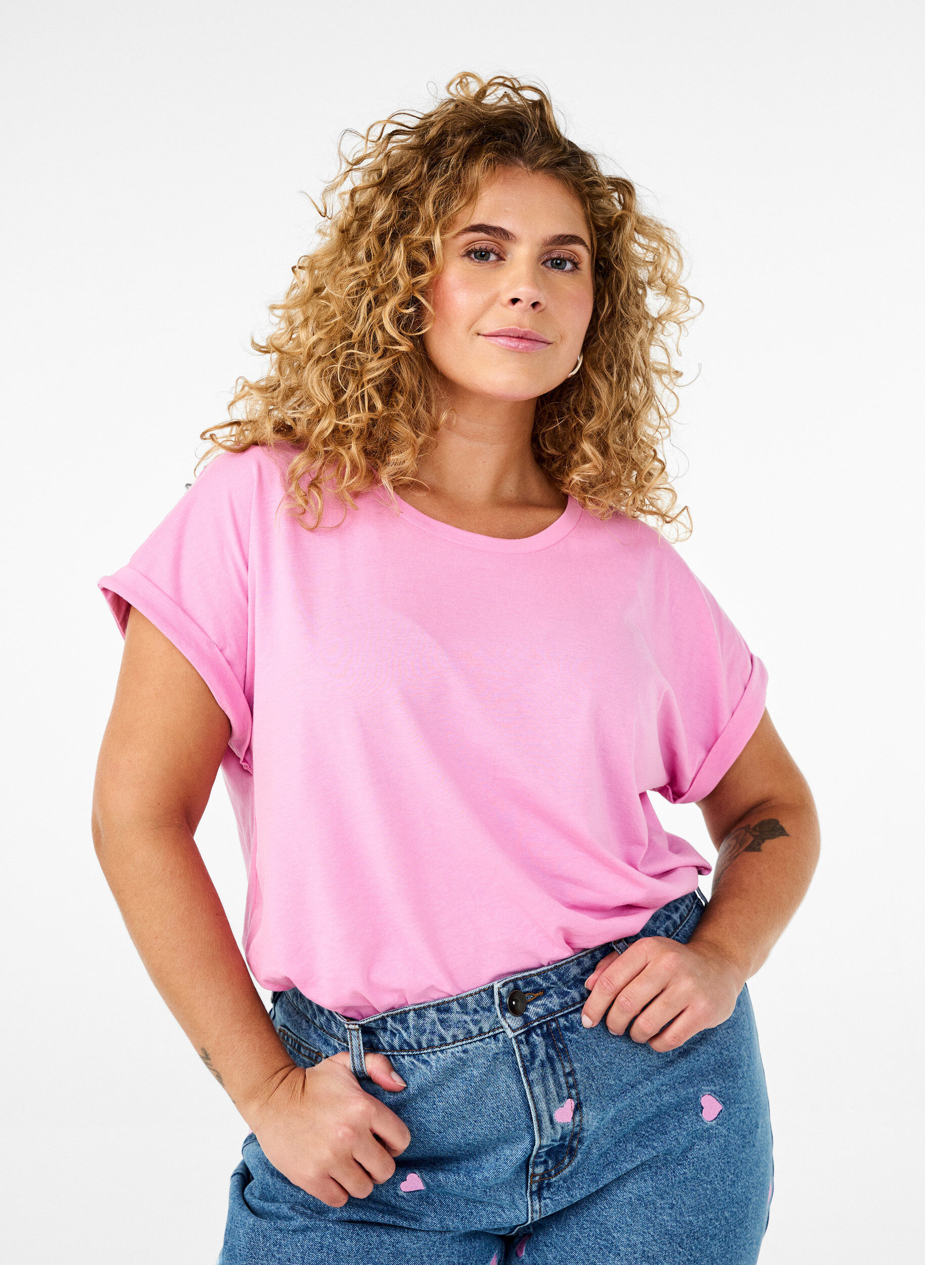 Zizzi 2 packs de t-shirts &agrave; manches courtes, Rose, Model image number 0