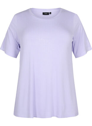 T-shirt en viscose avec structure côtelée, Lavender, Packshot image number 0