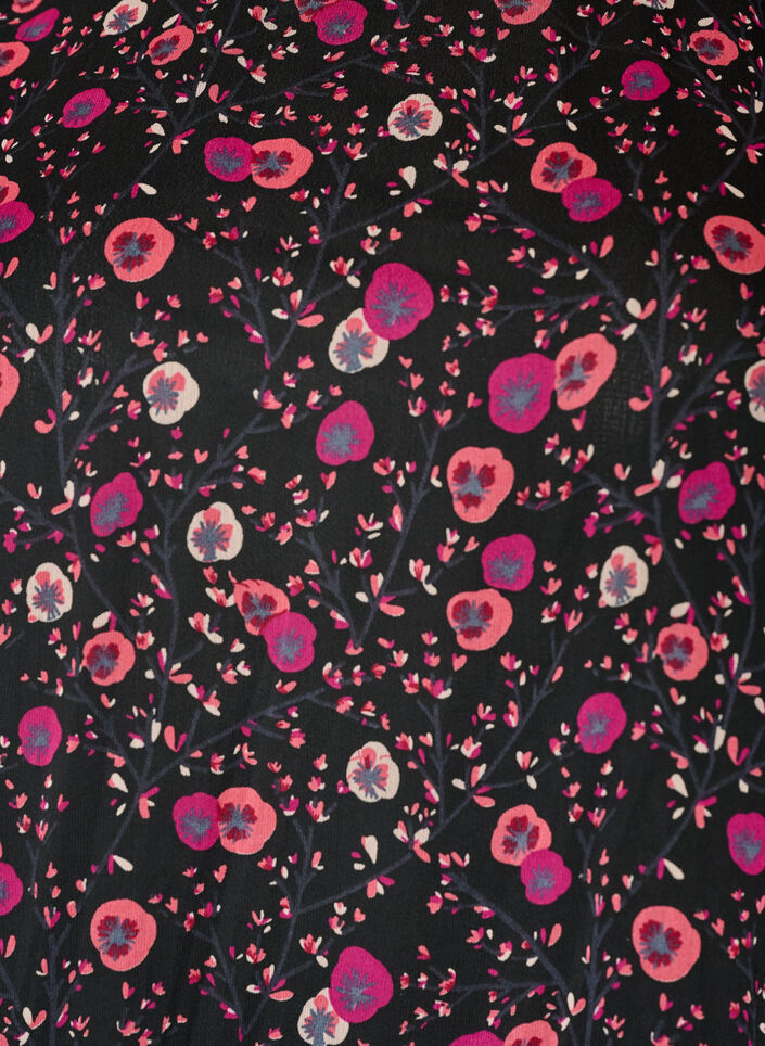 Blouse fleurie en mousseline &agrave; manches transparentes, Noir, Packshot image number 2