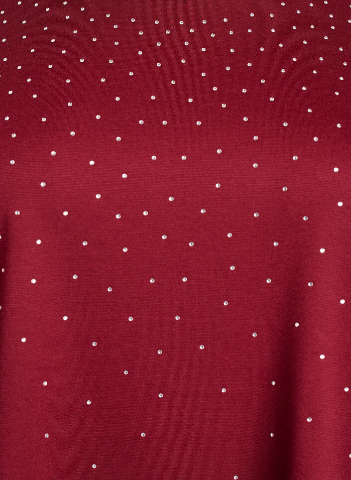 T-shirt avec strass et col rond, Bordeaux fonc&eacute;, Packshot image number 2