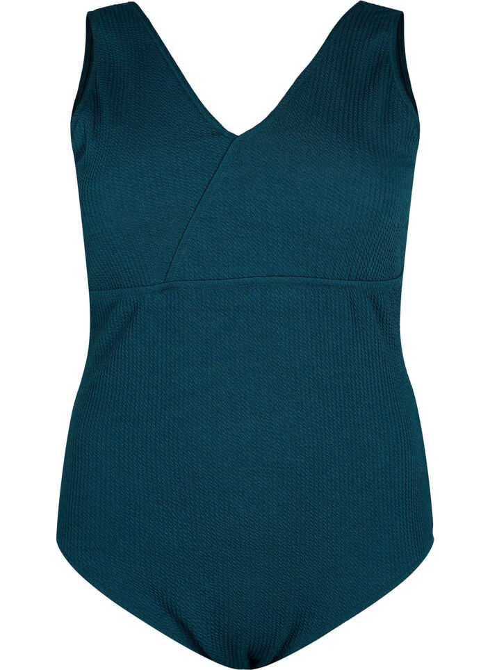 Maillot de bain avec texture en crêpe et effet enveloppant., Dark Sea, Packshot image number 0