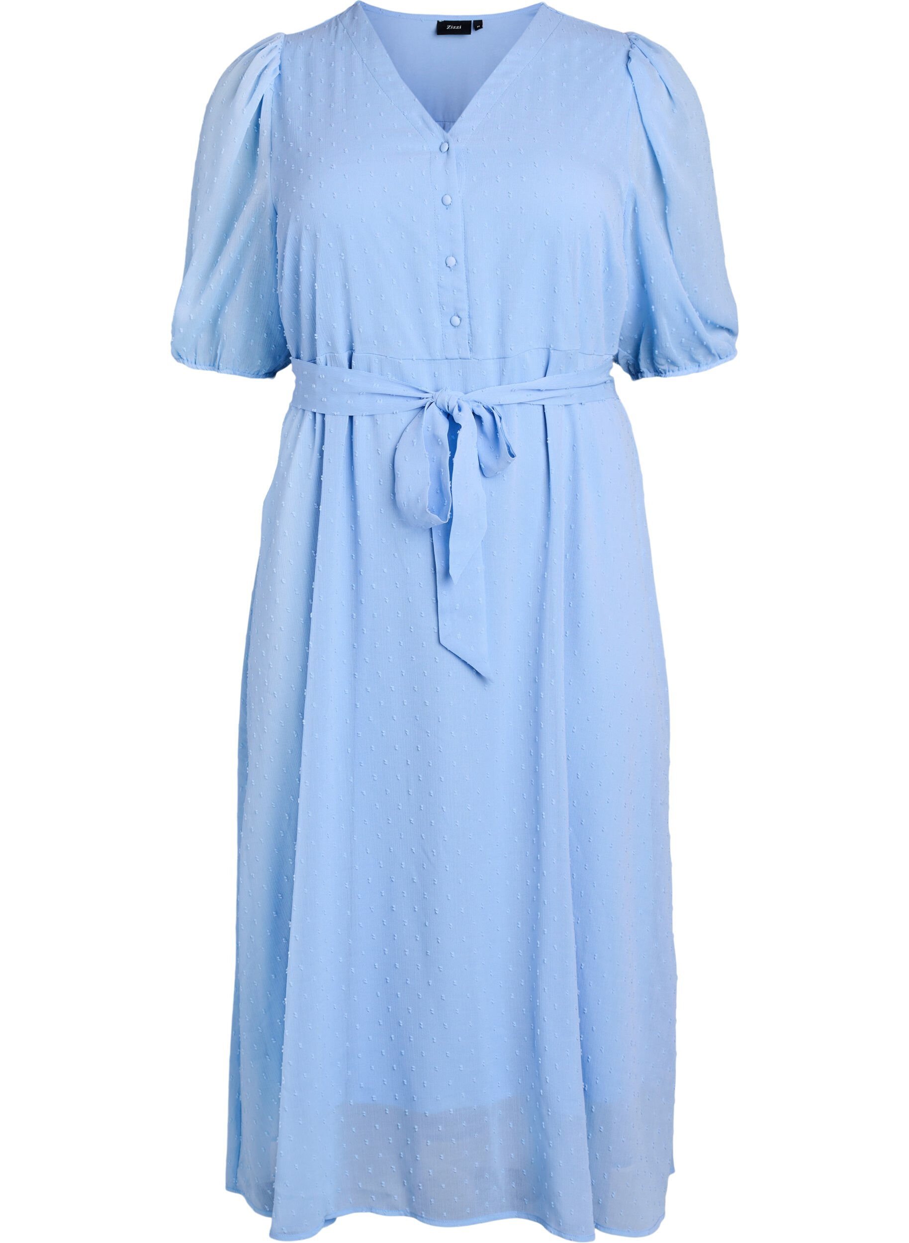 Zizzi Robe midi &agrave; encolure en V avec attaches &agrave; nouer, Bleu Clair, Packshot image number 0